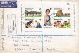 New Zealand AIR MAIL & Registered Labels WELLSFORD 1976 Cover Brief DDR Germany Block 2 Miniature Sheet & 10x Roses - Briefe U. Dokumente