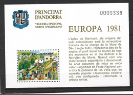 ANDORRA VEGUERIA EPISCOPAL ENTIDAD QUE YA NO EXISTE 1 HOJITA RECUERDO EUROPA 1981 S. M. DE PRIMER DIA  (4-c.09.14) - Vicariato Episcopale