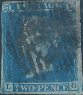 Great Britain-ENGLAND,1841 Queen Victoria,White Line Below "POSTAGE" & Above"TWO PENCE",dark Blue,IMPERF,Used - Oblitérés