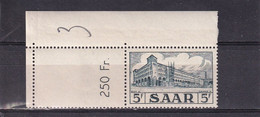 SAAR 1952 HAUPTPOST SAARBRÜCKEN Mi 322 ** BOGENECKE SUMMENZÄHLER POSTFRISCH - Unused Stamps