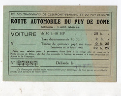 Puy De Dôme : Laisser-passer Pour VOITURE  Date Illisible (PPP29713) - Europe