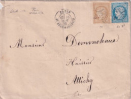 1872 - ENVELOPPE DOUBLE PORT ! De PARIS ETOILE 12 => ATTICHY - 1871-1875 Ceres