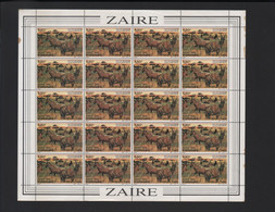 ZAIRE 1982 / FEUILLE COMPLETE / PARC DES VIRUNGA / COB 1160 / ANTILOPE TOPIS / TACHES !!! (VOIR IMAGES) - Usados