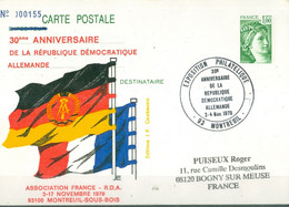 France - Entiers - 30ème ANNIVERSAIRE DE LA REPUBLIQUE DEMOCRATIQUE ALLEMANDE DU 3-4 Nov. 1979 - PAP: Private Aufdrucke