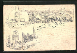 Lithographie Stendal, Panorama, Domkirche Und Rathaus - Stendal