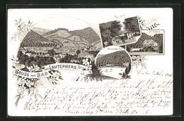 Lithographie Bad Lauterberg I. Harz, Gasthaus Felsenkeller, Kur-Quelle, Wiesenbeeker Teich - Bad Lauterberg