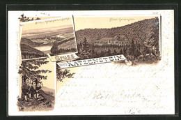 Lithographie Bad Sachsa, Hôtel Katzenstein, Blick Nach Dem Ort, Zwei Zwerge - Bad Sachsa