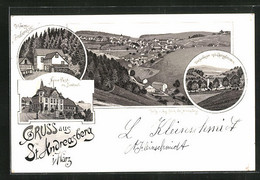 Lithographie St. Andreasberg I / Harz, Rehberger Grabenhaus, Neue Post Mit Denkmal, Teichanlagen Mit Springbrunnen - St. Andreasberg
