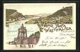 Lithographie Minden I / W., Porta Westfalica, Kaiser Wilhelm Denkmal - Porta Westfalica