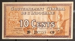 Indochine Indochina Vietnam Laos Cambodia 10 Cents EF Banknote Note Billet 1942 - Pick # 87d / 2 Photos - Indochina