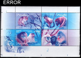 CUBA 2020 Apes Monkeys Sheetlet D ERROR:no Y - Imperforates, Proofs & Errors