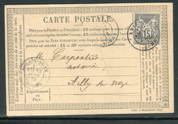 France - Carte Précurseur ( Avec 3 Entailles ) De Amiens Pour Ailly/ Noye En 1878, Affranchissement Sage 15ct - Ref J 80 - Tarjetas Precursoras