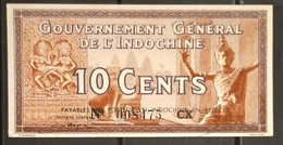 Indochine Indochina Vietnam Laos Cambodia 10 Cents UNC ERROR Banknote Note Billet 1942 - Pick # 87d / 2 Photos - Indocina