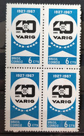 C 567 Brazil StampBirthday Varig Aviation 1967 Block Of 4 - Other & Unclassified