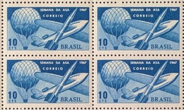 C 583 Brazil Stamp Week Wing Airplane Balao Rocket Aviacao 1967 Block Of 4 - Other & Unclassified