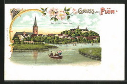 Lithographie Plön, Blick über Den Kleinen Plöner See Zur Kirche - Plön