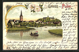 Lithographie Plön, Blick über Den Kleinen Plöner See Zur Kirche - Plön