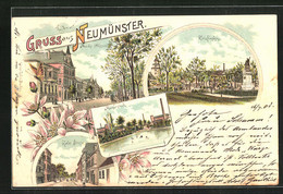 Lithographie Neumünster, Kleinflecken, Mühlenteich, Kieler Strasse - Neumuenster