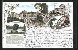 Lithographie Bad Oeynhausen, Thermalbad, Ost-Korso, Goldfischteich - Bad Oeynhausen