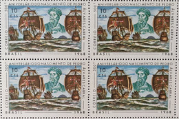 C 595 Brazil Stamp 500 Years Cabral Ship Caravel 1968 Block Of 4 - Autres & Non Classés