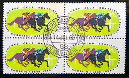 C 600 Brazil Stamp Centenary Of The Jockey Club Horse Riding 1968 Block Of 4 CPD Guanabara - Otros & Sin Clasificación