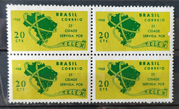 C 607 Brazil Stamp City Served By Telex Curitiba Map Postal Service 1968 Block Of 4 - Otros & Sin Clasificación