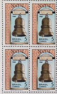 C 623 Brazil Stamp Christmas Bell Religion 1968 Block Of 4 - Andere & Zonder Classificatie