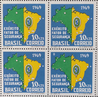 C 644 Brazil Stamp Brazilian Army Military Map Brasao 1969 Block Of 4 - Other & Unclassified