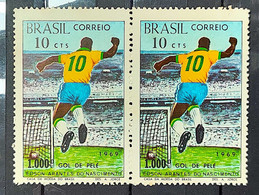 C 658 Brazil Stamp One Thousand Goal Pele Football Soccer 1969 Pair - Sonstige & Ohne Zuordnung