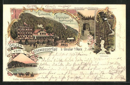 Lithographie Goslar, Restaurant Und Pensionshaus Gosewasserfall, Partie Am Herzberger Teich - Herzberg