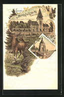 Lithographie Porta Westfalica, Wittekindsburg, Kaiser-Wilhelm-Denkmal - Porta Westfalica