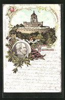 Lithographie Porta Westfalica, Denkmal Kaiser Wilhelm 1. - Porta Westfalica