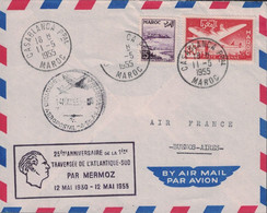MAROC - CASABLANCA - 11-5-1955 - 25e ANNIVERSAIRE DE LA TRAVERSEE DE L'ATLANTIQUE SUD PAR MERMOZ - MANQUE 1 TIMBRE. - Poste Aérienne