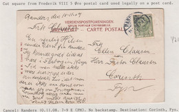 1909. DANMARK. BREVKORT 5 ØRE Frederik VIII Cut From BREVKORT Used On Postcard (Rande... () - JF421179 - Cartas & Documentos