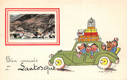 Bien Arrivés à LANTOSQUE - Automobile Dessinée + Petite Photo - Illustrateur Jean De Preissac - Lantosque