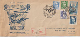 Lettre Recommandée Pour Saigon Exposition Ailes Brisées 1947 Avec Vignettes En Verso - Bolli Commemorativi