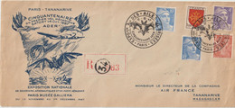 Lettre Recommandée Pour Tananarive Exposition Ailes Brisées 1947 Avec Vignettes En Verso - Cachets Commémoratifs