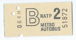 TICKET DE METRO  B  2eme Classe METRO AUTOBUS - Europe