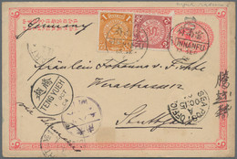 China: 1898, Card ICP 1 C. Uprated Coiling Dragon 1 C., 2 C. Tied Bisected Bilingual "YÜNNANFU 13 SE - 1912-1949 République