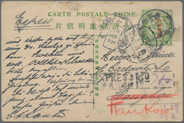 China - Ganzsachen: 1912, The Unique Early Express System Usage Of Stationery Card: Square Dragon 1 - Cartes Postales