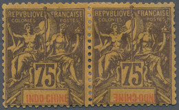 Französisch-Indochina: 1892/93, Country Name Inverted: Type Sage 75 C. Horizontal Pair, Pos. 2 With - Ungebraucht