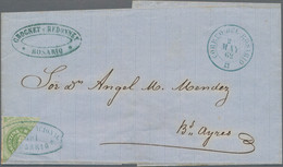 Argentinien: 1862 10c. Green BISECTED Diagonally, Used On Folded Cover From Rosario To Buenos Aires, - Altri & Non Classificati