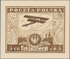 Polen: 1925, 3 Gr Brown 'Airplane Over Warsaw', Handpainted Essay (130 X 103 Mm) On Cardboard. F/VF - Autres & Non Classés