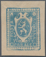 Rumänien: 1860 (approx). 'POSTA ROMANA PARALE'. Proof In Blue With Coat Of Arms, Embossed Center, Un - Neufs