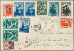 Rumänien: 1934, Romania. Registered Cover With Two 25+25 Bani Stamps In Green With Black Inverted Ov - Lettres & Documents