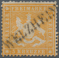 Württemberg - Stempel: 1861, "WELZHEIM" Schwarzer Fahrpost-L1 Klar Diagonal Auf 3 Kreuzer Gelborange - Other & Unclassified