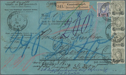 Deutsche Post In Der Türkei: 1886, Komplette Und Mehrfach Austaxierte Paketkarte Mit Zugehörigem Pak - Turchia (uffici)