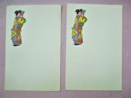 MENU Ancien Vierge (en Double Exemplaires) Femme JAPONNAISE En Kimono Et Eventail - Format 11 X 16 Cms - TBE - Menus