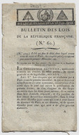 Bulletin Des Lois N°60 An II 1794 Délai Pour Sortir De La Commune De Paris/Armée Du Nord 8e Régiment De Hussards - Décrets & Lois