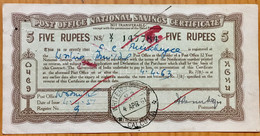 INDIA 1951 NATIONAL SAVINGS CERTIFICATE FIVE RUPEES, CALCUTTA  POST MARK - Unclassified